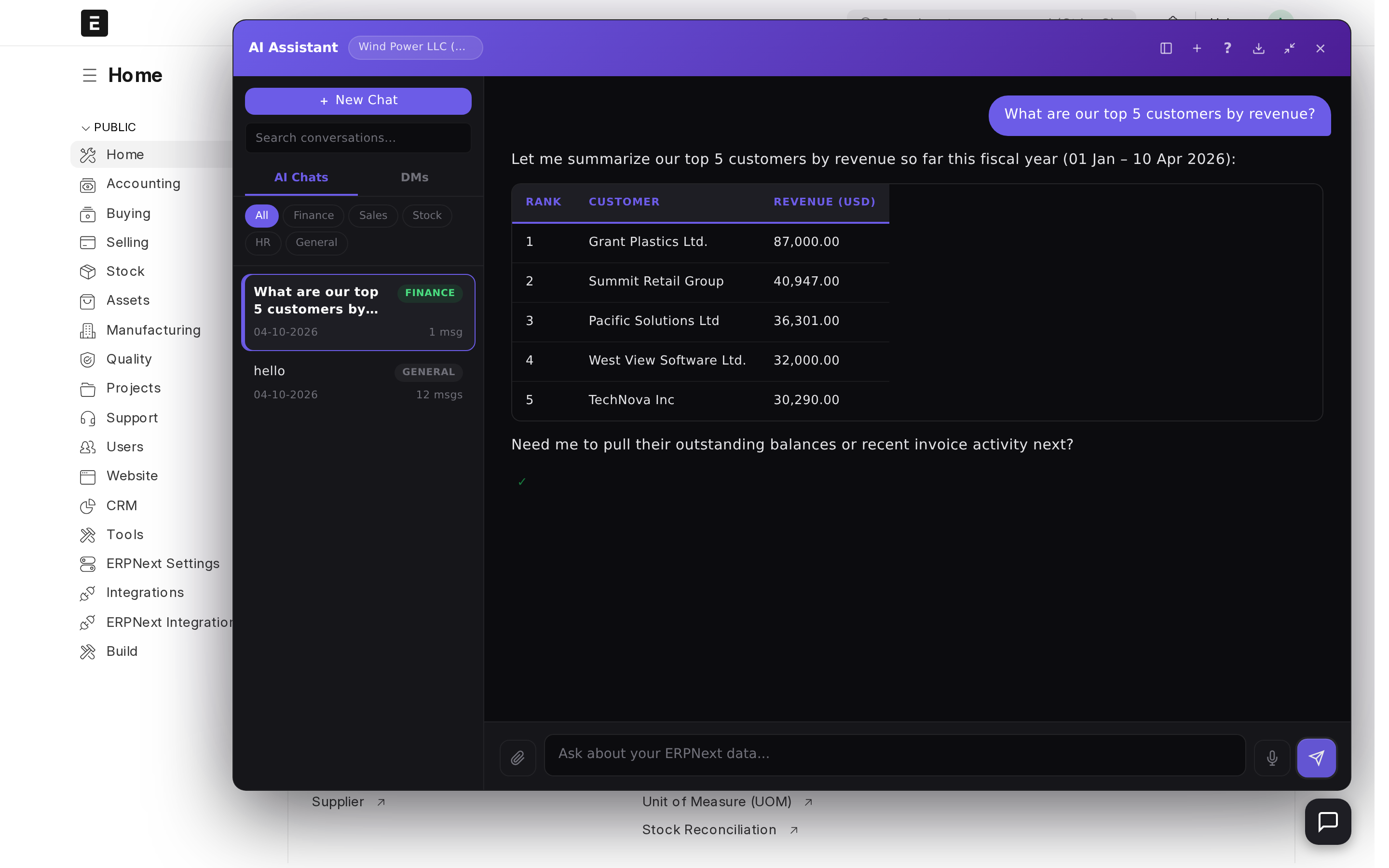 asking who the top customers are — plain english in, real data out